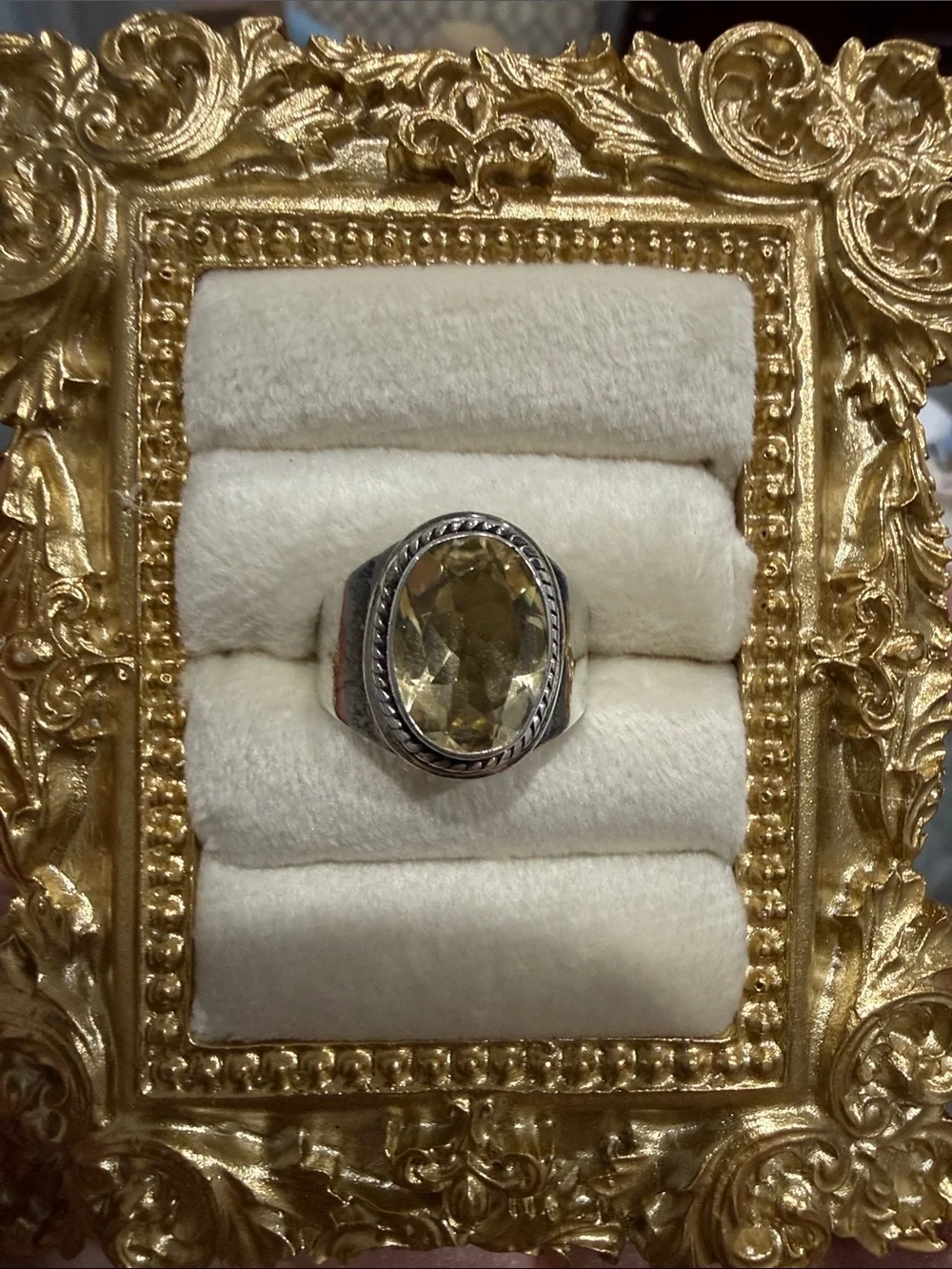 Sterling Silver Citrine Oval Statement Ring size 8.5